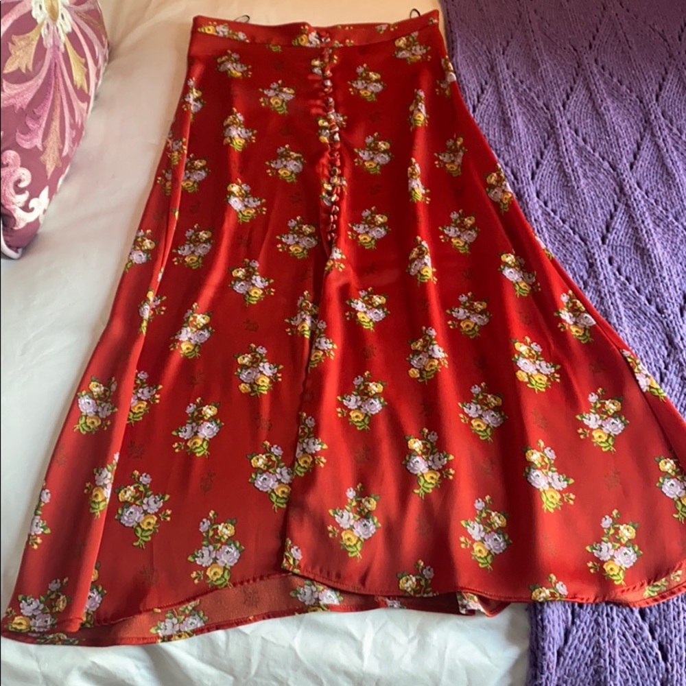 Zara Red Floral Midi Skirt